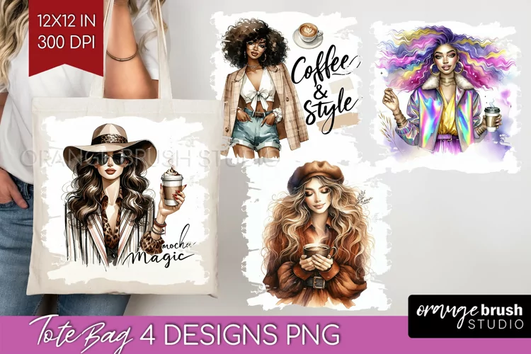 Coffee Girl Tote Bag - Coffee Lover Tote Bag PNG Sublimation