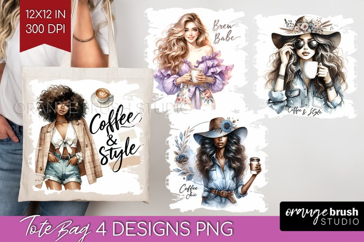 Coffee Girl Tote Bag - Coffee Lover Tote Bag PNG Sublimation example image 1