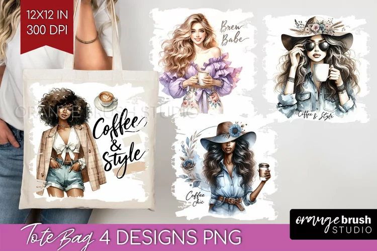 Coffee Girl Tote Bag - Coffee Lover Tote Bag PNG Sublimation