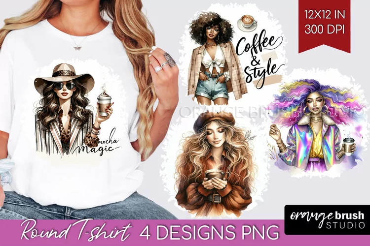 Coffee Girl Round Tshirt Background - Coffee Lover PNG