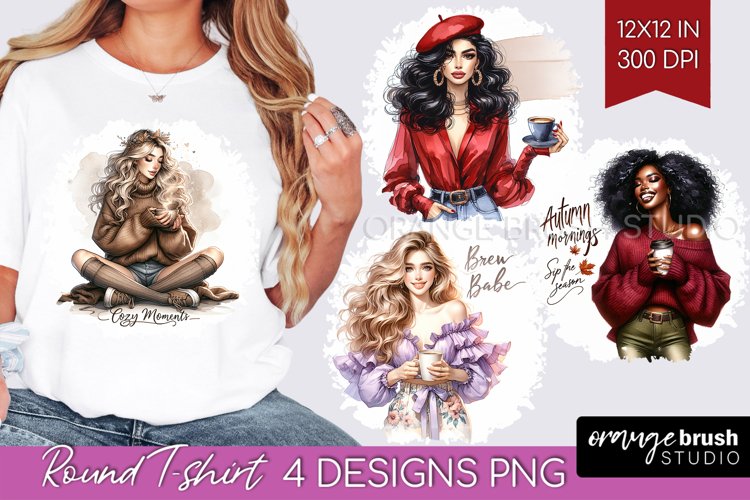 Coffee Girl Round Tshirt Background - Coffee Lover PNG example image 1
