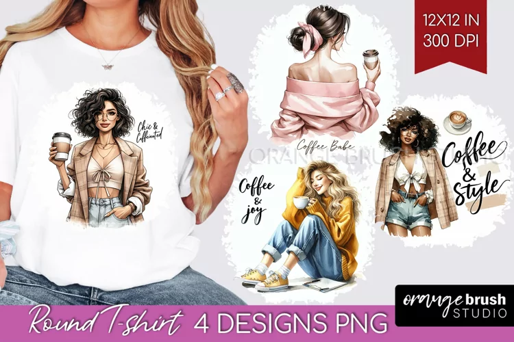 Coffee Girl Round Tshirt Background - Coffee Lover PNG