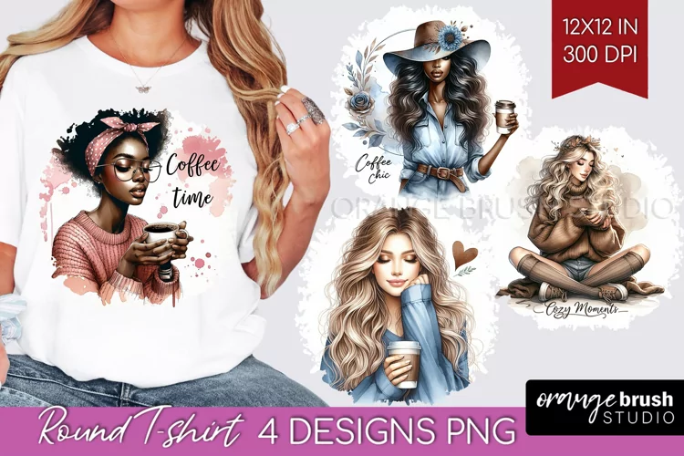 Coffee Girl Round Tshirt Background - Coffee Lover PNG