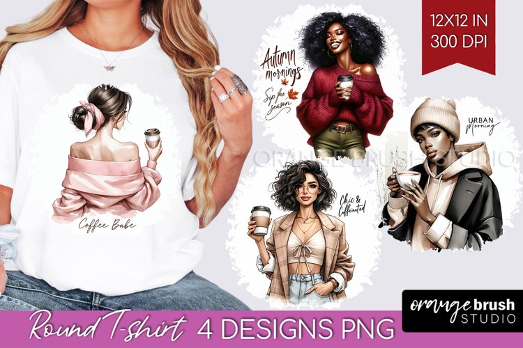 Coffee Girl Round Tshirt Background - Coffee Lover PNG example image 1