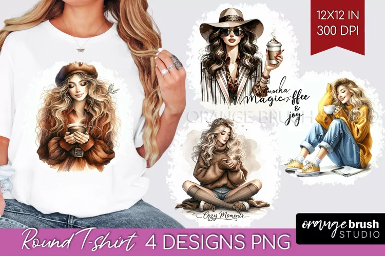 Coffee Girl Round Tshirt Background - Coffee Lover PNG