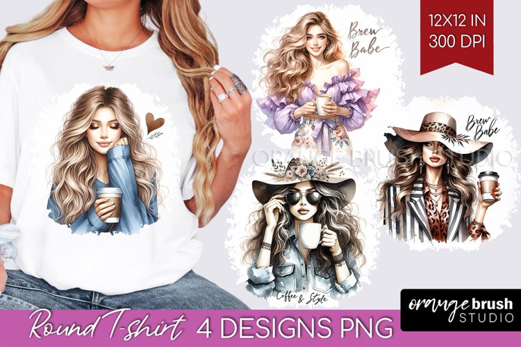 Coffee Girl Round Tshirt Background - Coffee Lover PNG example image 1