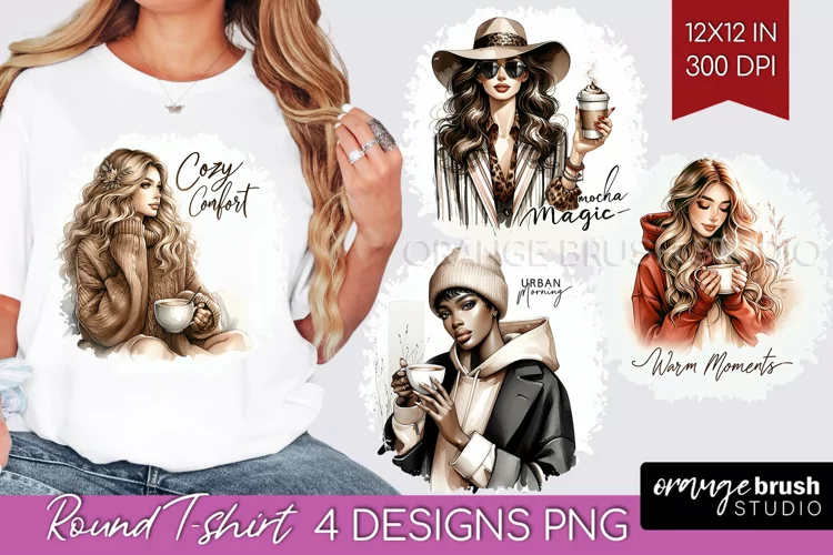 Coffee Girl Round Tshirt Background - Coffee Lover PNG