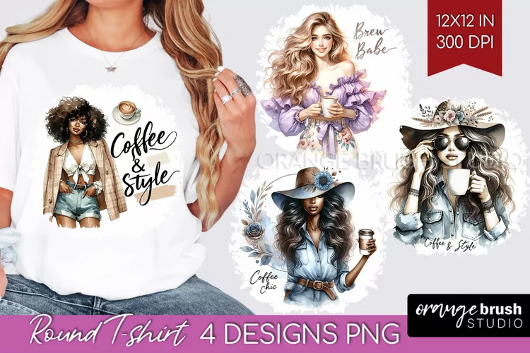Coffee Girl Round Tshirt Background - Coffee Lover PNG