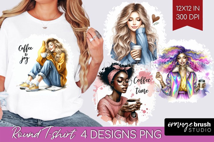 Coffee Girl Round Tshirt Background - Coffee Lover PNG example image 1