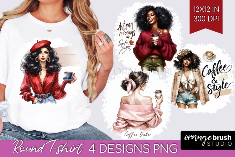 Coffee Girl Round Tshirt Background - Coffee Lover PNG example image 1