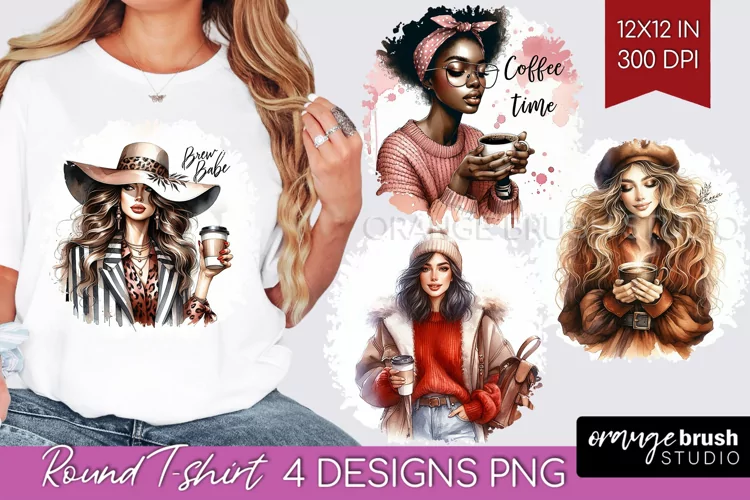 Coffee Girl Round Tshirt Background - Coffee Lover PNG