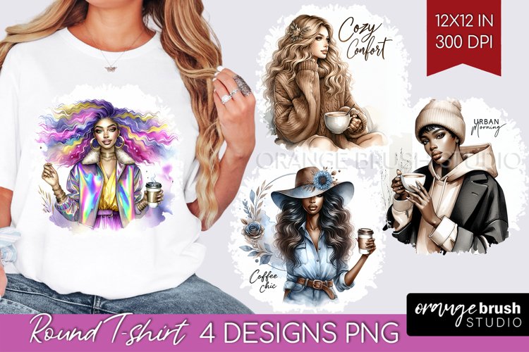 Coffee Girl Round Tshirt Background - Coffee Lover PNG example image 1