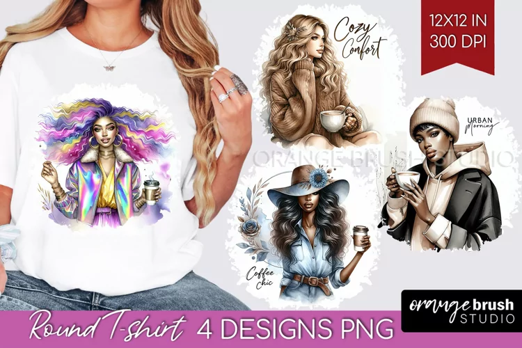 Coffee Girl Round Tshirt Background - Coffee Lover PNG