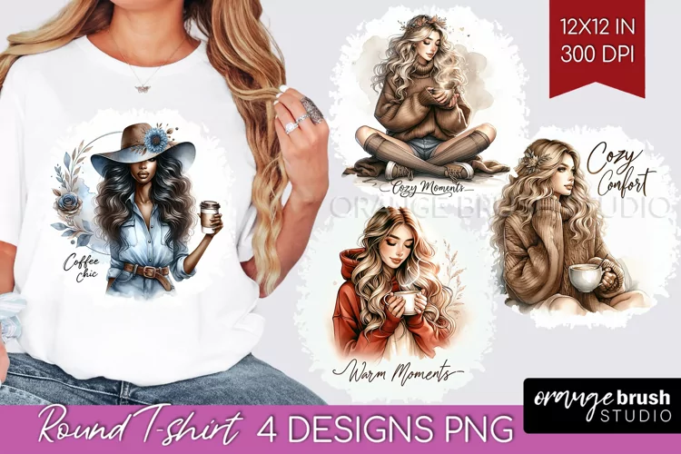 Coffee Girl Round Tshirt Background - Coffee Lover PNG