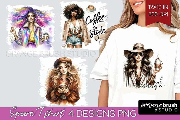 Coffee Girl Square Tshirt Background - Coffee Lover PNG