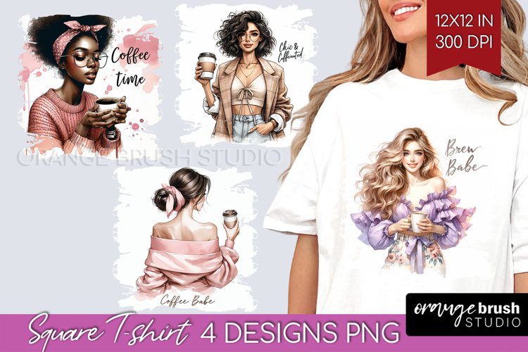 Coffee Girl Square Tshirt Background - Coffee Lover PNG example image 1