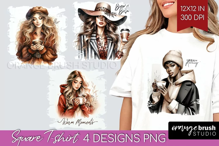 Coffee Girl Square Tshirt Background - Coffee Lover PNG