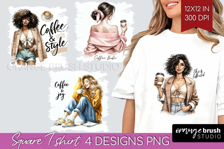 Coffee Girl Square Tshirt Background - Coffee Lover PNG