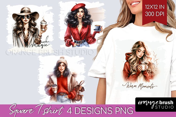 Coffee Girl Square Tshirt Background - Coffee Lover PNG example image 1