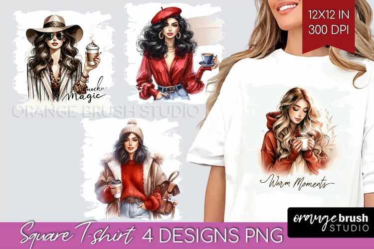 Coffee Girl Square Tshirt Background - Coffee Lover PNG