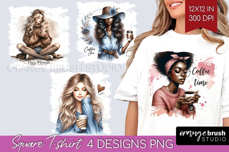Coffee Girl Square Tshirt Background - Coffee Lover PNG example image 1