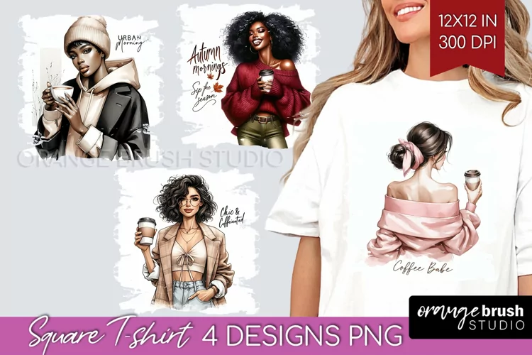 Coffee Girl Square Tshirt Background - Coffee Lover PNG