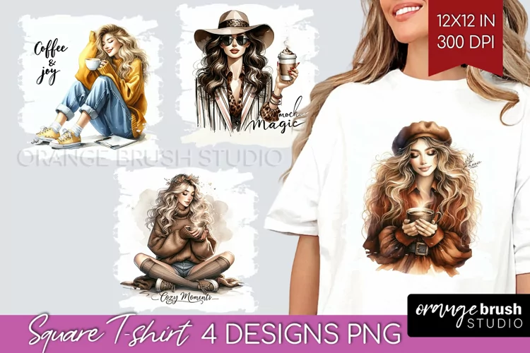 Coffee Girl Square Tshirt Background - Coffee Lover PNG