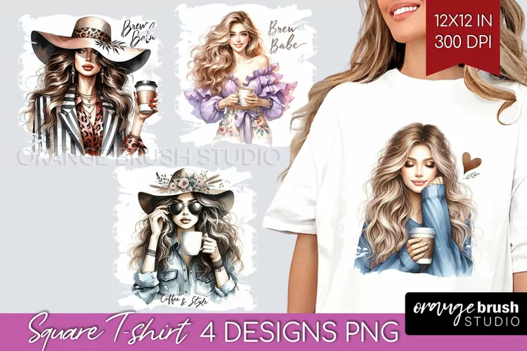 Coffee Girl Square Tshirt Background - Coffee Lover PNG