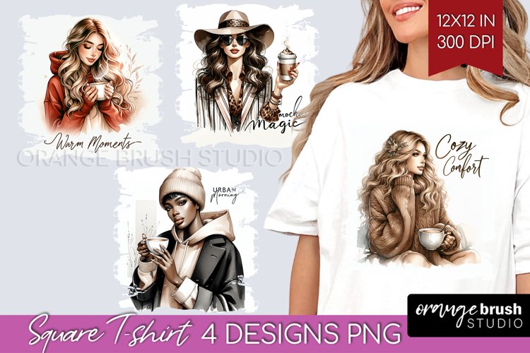 Coffee Girl Square Tshirt Background - Coffee Lover PNG example image 1