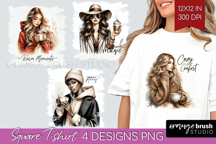 Coffee Girl Square Tshirt Background - Coffee Lover PNG