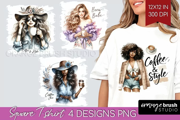 Coffee Girl Square Tshirt Background - Coffee Lover PNG