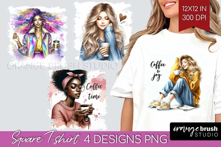 Coffee Girl Square Tshirt Background - Coffee Lover PNG