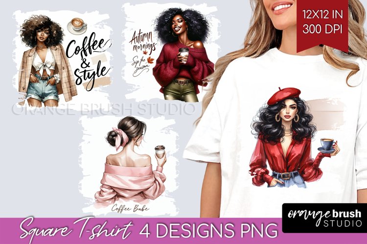 Coffee Girl Square Tshirt Background - Coffee Lover PNG example image 1