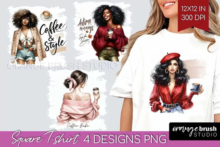 Coffee Girl Square Tshirt Background - Coffee Lover PNG