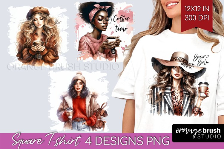Coffee Girl Square Tshirt Background - Coffee Lover PNG example image 1