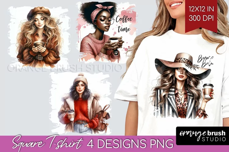 Coffee Girl Square Tshirt Background - Coffee Lover PNG