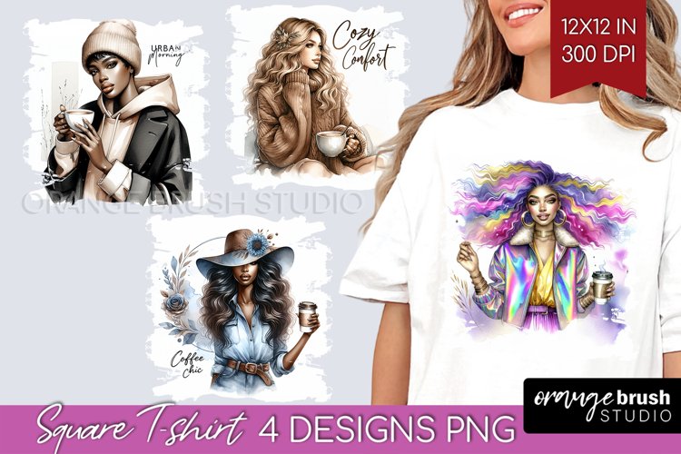 Coffee Girl Square Tshirt Background - Coffee Lover PNG example image 1