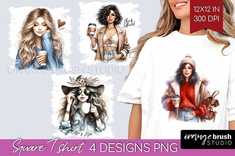 Coffee Girl Square Tshirt Background - Coffee Lover PNG example image 1