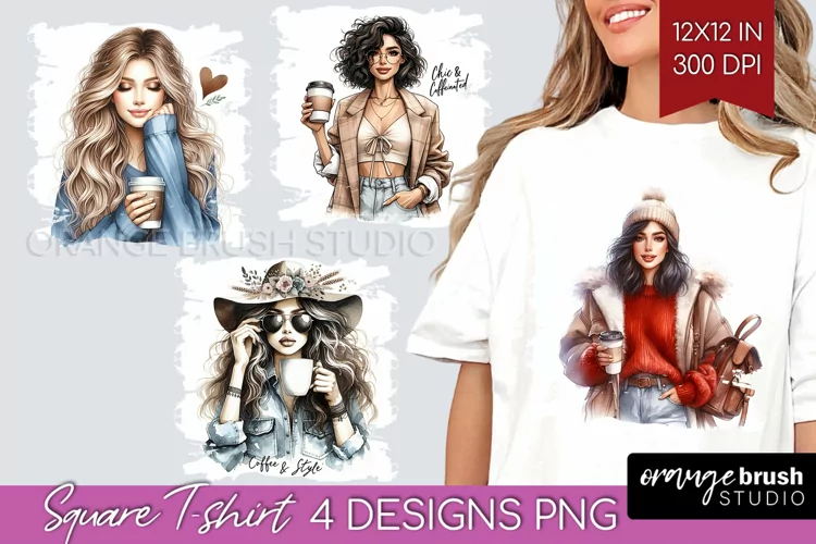 Coffee Girl Square Tshirt Background - Coffee Lover PNG