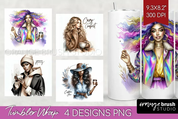 Coffee Girl Tumbler Wrap - Coffee Lover Tumbler PNG