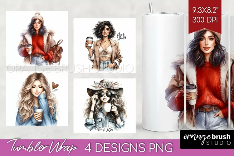 Coffee Girl Tumbler Wrap - Coffee Lover Tumbler PNG