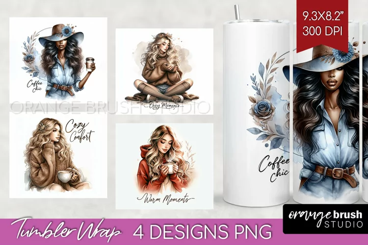 Coffee Girl Tumbler Wrap - Coffee Lover Tumbler PNG
