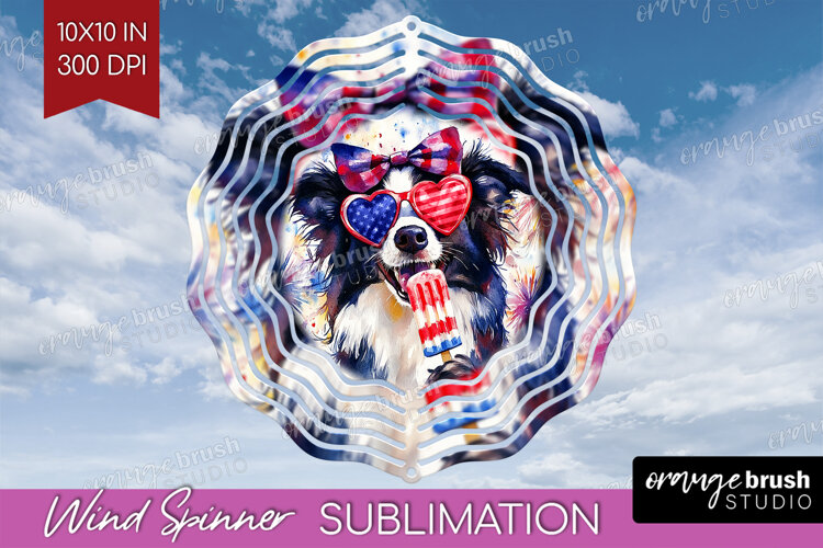 Collie Dog Wind Spinner Sublimation PNG 4th Of July Round example image 1
