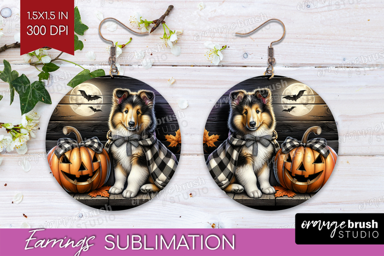 Collie Dog Round Earrings Halloween PNG Sublimation