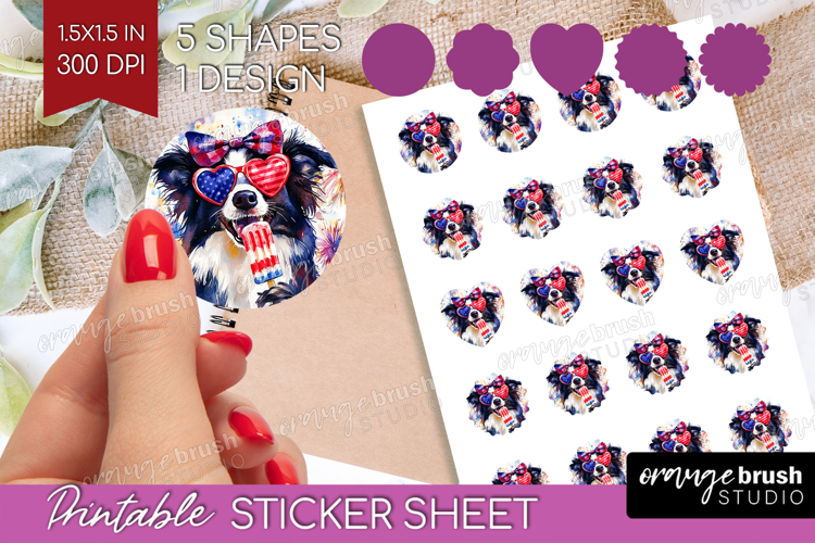 Collie Dog Round Sticker 4th Of July Printable Sticker Sheet