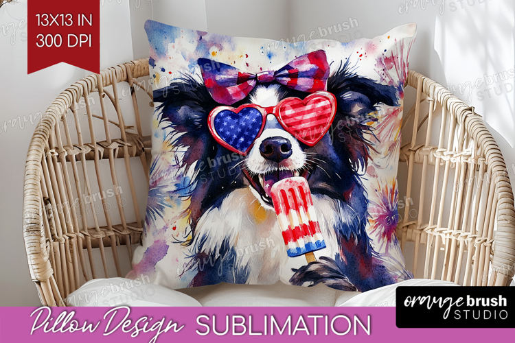 Collie Dog Pillow Sublimation 4th Of July Pillow Cover PNG