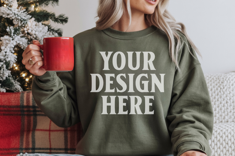 Comfort Colors 1566 Blue Spruce Sweatshirt Mockup, Cozy Boho