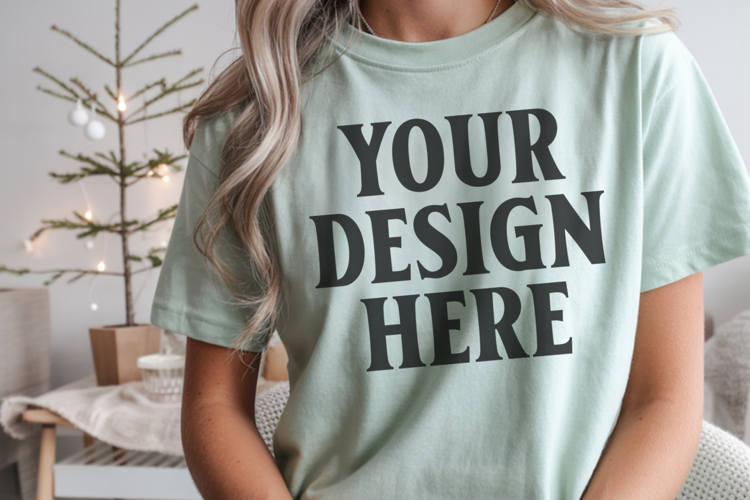Christmas Comfort Colors 1717 T-Shirt Mockup | Real Model Te