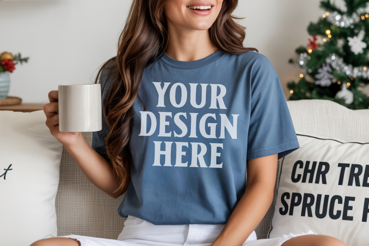 Comfort Colors 1717 Christmas Shirt Mockup, Cozy Boho