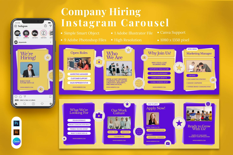 Company Hiring Instagram Carousel & Canva template